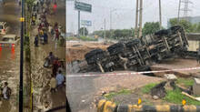 heavy-rain-in-gurugram-truck-falls-into-giant-crater