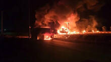 three-people-died-in-a-fire-that-broke-out-after-a-private-bus-collided-with-a-container-lorry