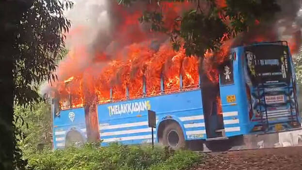 Moving bus catches fire in Kannur; narrow escape for passengers ...